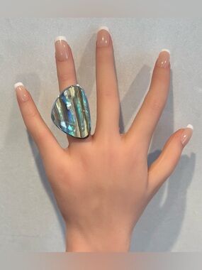 Tocara Abalone Statement Ring I Iridescent Shell & Stainless Steel